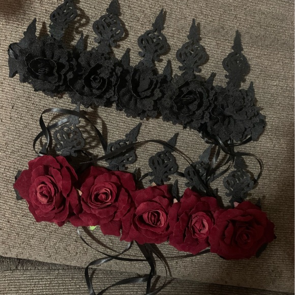 ⭐️2 Gothic Floral Headbands Floral Crown Bachelorette Halloween - Picture 1 of 4